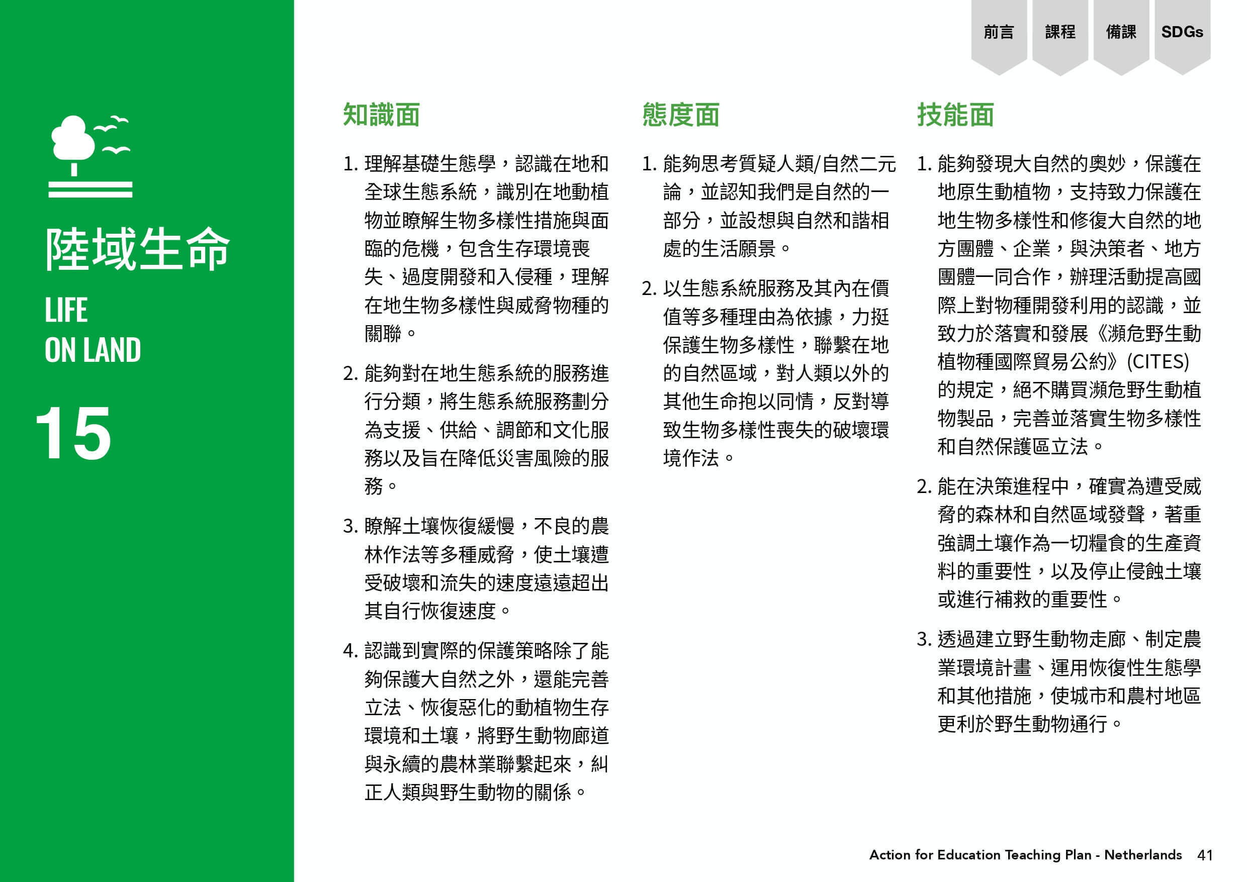 目標15陸域生命的知識面態度面以及技能面
