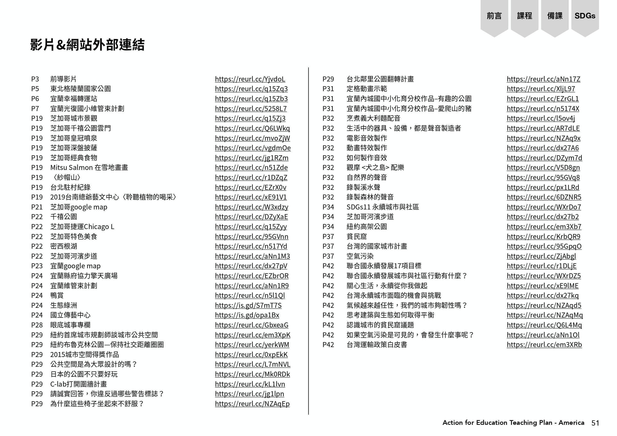 從美國到宜蘭課程＿影片＆網站連結表