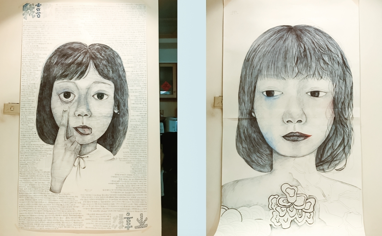 女性學生的自畫像作品